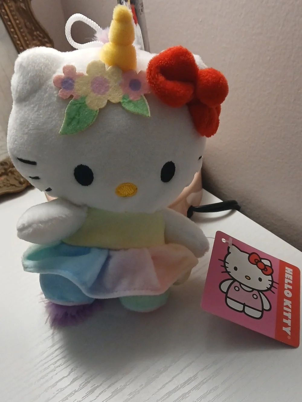 Hello Kitty Pastel Rainbow Unicorn Plush - White, Red, Yellow